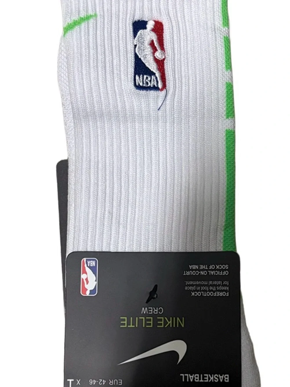 Nike White Crew Socks with Green Accents - NBA Logo